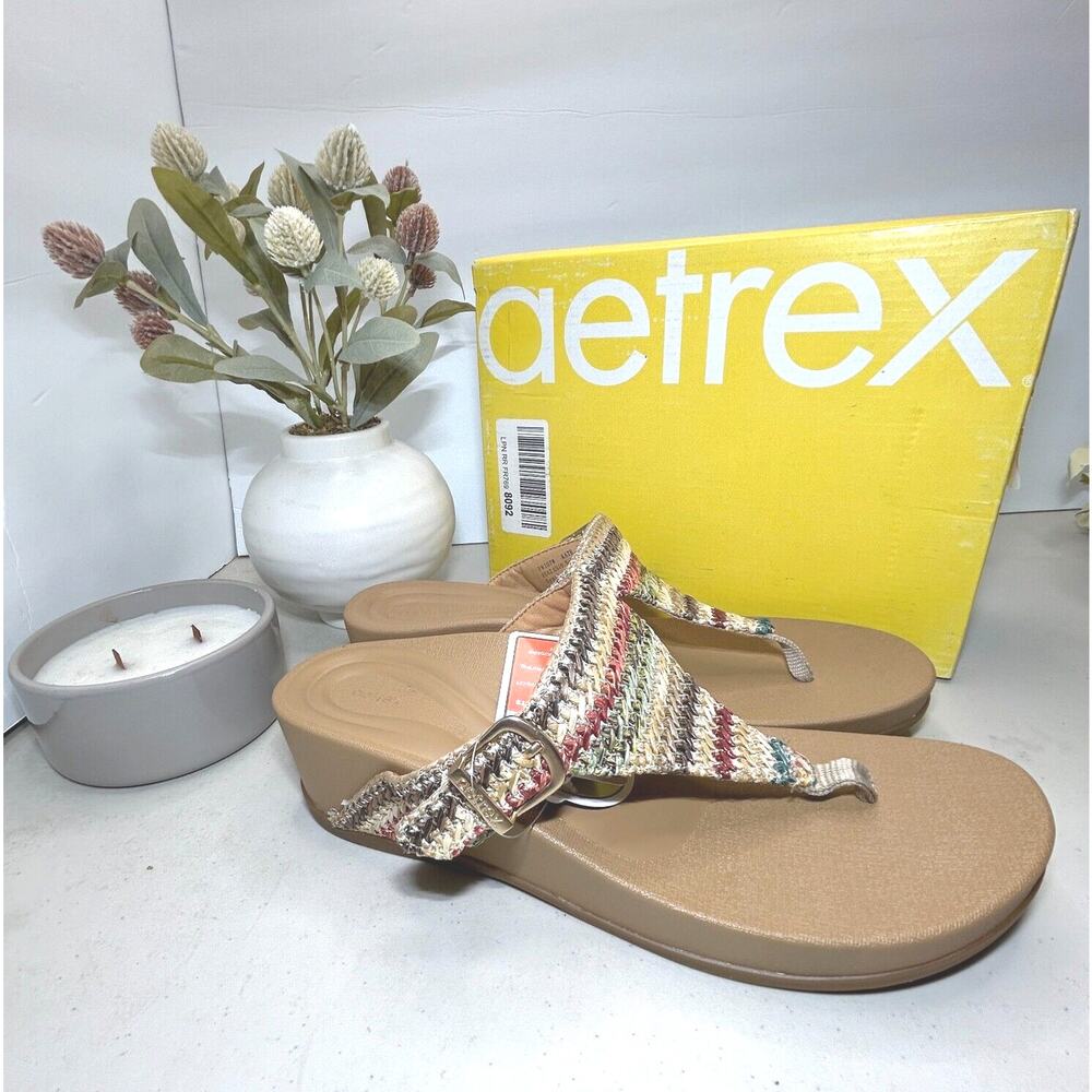 Aetrex Kate Woven Orthotic Thong Wedge Sandal Multicolor Women's 10.5-11
